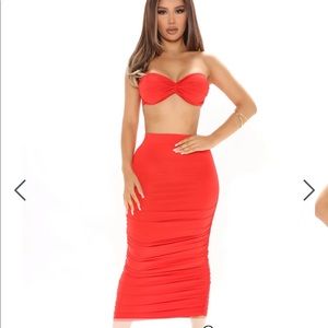 Red 2pc skirt set